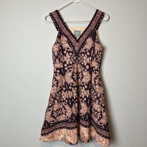 Maeve Dress Womens 2P Purple Pink Boho Paisley Sleeveless V Neck Fit Flare